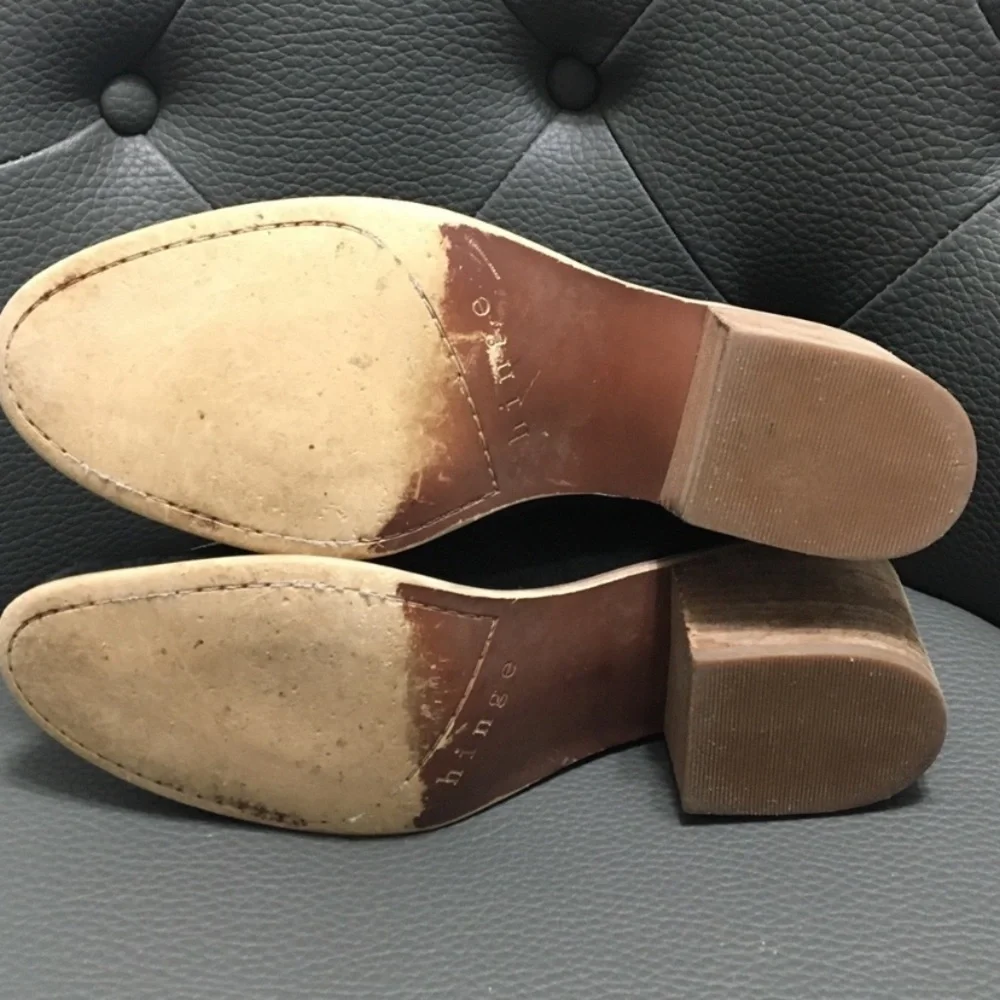 Hinge Suede Chunky Stacked Wood Heel Booties 9.5M